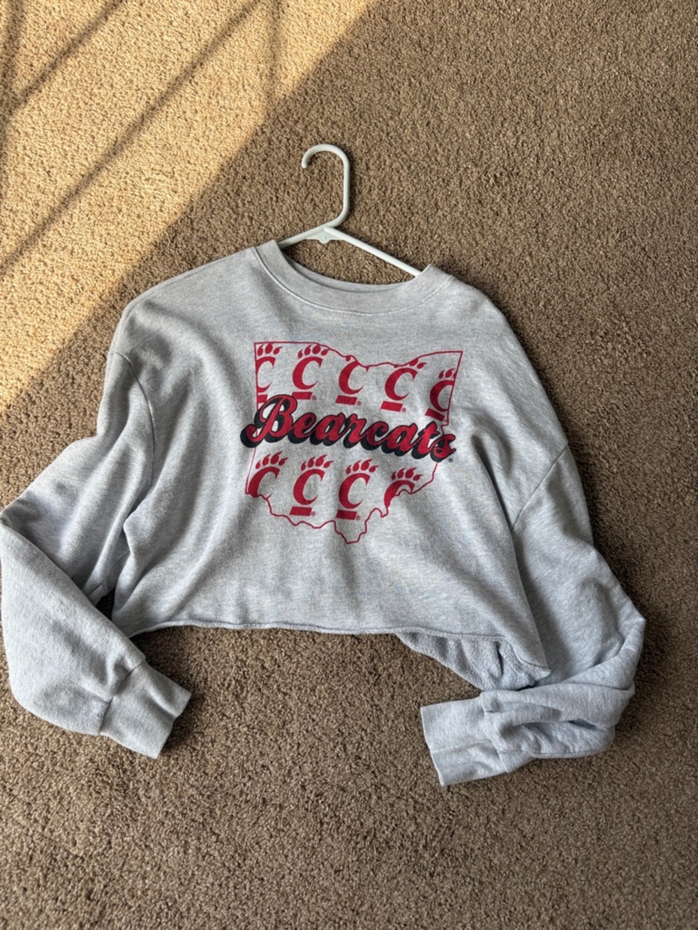 PINK Victoria's Secret Cropped Sweatshirt - Gray with Red Logo